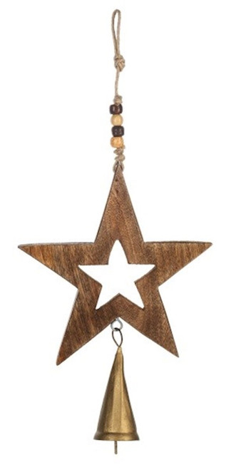 Ornament-Wooden Star w/ Bell (5.5" x 8") by Christmas