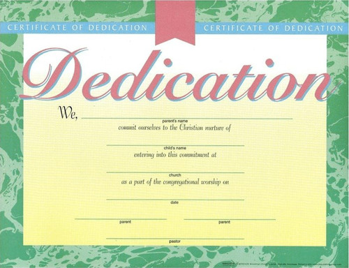 Certificate-Dedication-Baby (4 Color) (8-1/2" x 11") (Pack Of 6) by Broadman & Holman