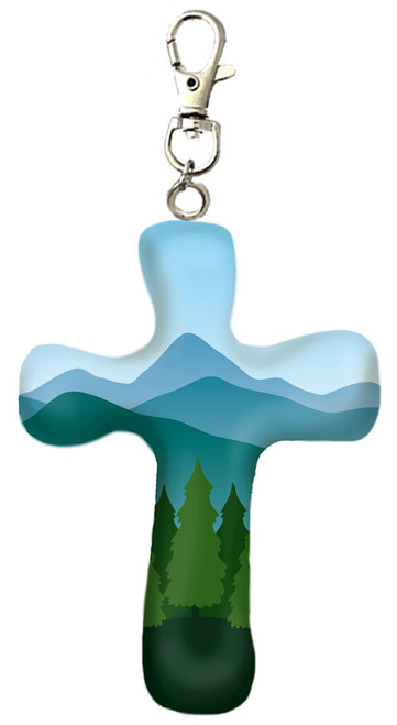 Cross-Keychain-Comforting Clay-Mountains (3" H) by First & Main