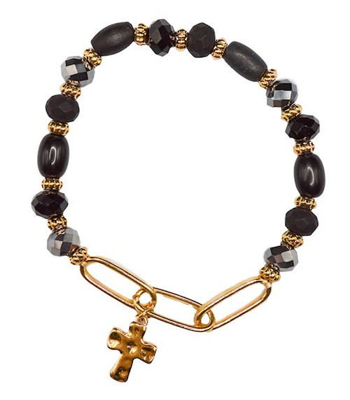 Bracelet-Eden Merry-Beaded-Cross-Black by Eden Merry