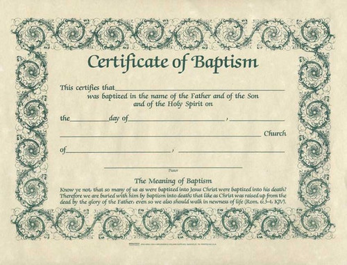 Certificate-Baptism w/Romans 6:3-4 (Parchment) (8-1/2" x 11") (Pack Of 6) by Broadman & Holman