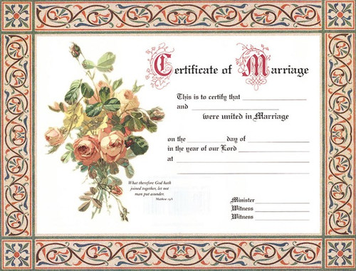 Certificate-Marriage w/Matthew 19:6 (4 Color) (8-1/2" x 11") (Pack Of 6) by Broadman & Holman