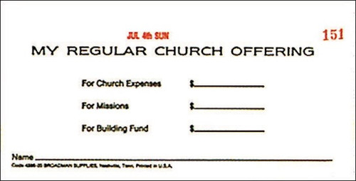 Offering Envelope-My Regular Church Offering 3 Fund Weekly w/o Six Point System (Bill-Size) (Pack Of 53) by Broadman & Holman