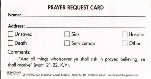 Card-Prayer Request Card (Pack Of 100) by Broadman & Holman