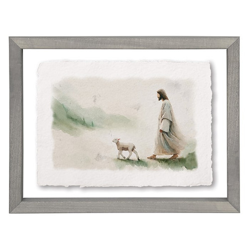 Floating Art Rectangle-Jesus Walking Lamb (11 x 14) by The Good Shepherd