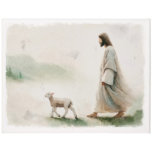 Wrapped Canvas-Jesus Walking Lamb (12 x 9) by The Good Shepherd