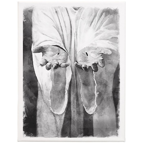 Wrapped Canvas-B&W Jesus Hands (12 x 9) by The Good Shepherd