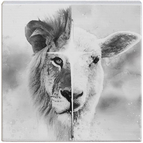 Small Talking Square-Lion And Lamb (B&W) (5.25 x 5.25) by The Good Shepherd