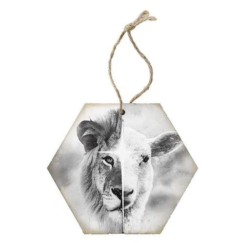 Ornament-Honeycomb-Lion And Lamb (B&W) (6.875 x 4.5) by The Good Shepherd