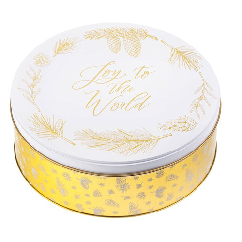 Gift Tin-Round-Joy To The World-Gold (8.8" Dia) by Christian Art Gift
