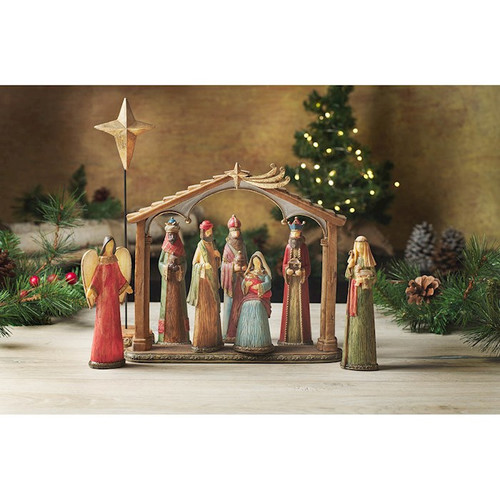 Nativity Set-House And Cross (Set Of 9) (6.5"H) by Christian Art Gift