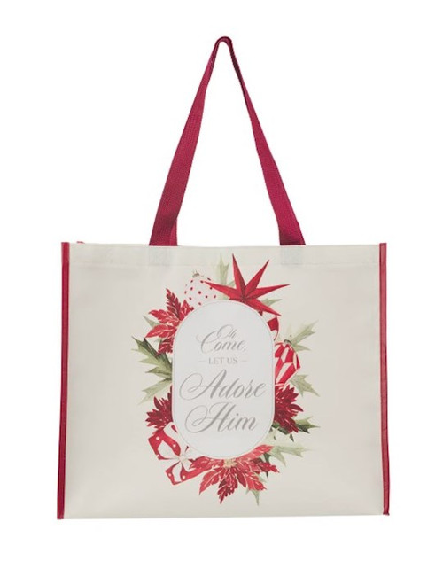 Tote-Oh Come Let Us Adore Him-X Large-Cream/Red by Christian Art Gift