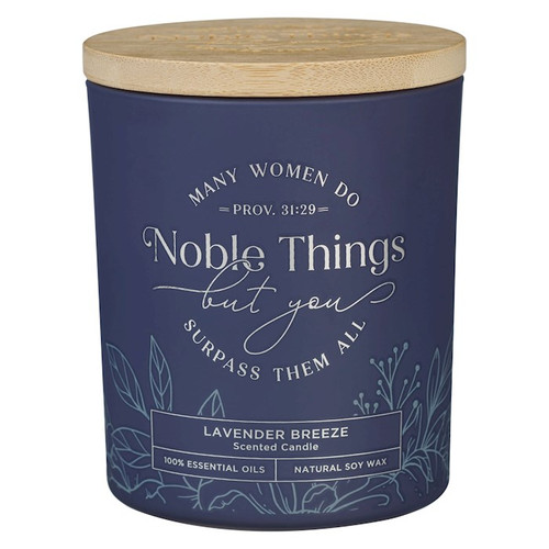 Candle-Noble Things-Lavender Breeze (Proverbs 31:29) (4.5 Oz)-Glass w/Bamboo Lid by Christian Art Gift
