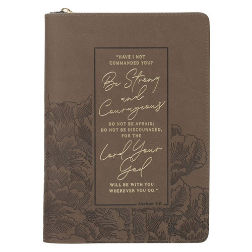 Journal Classic W/ Zip-Strong & Courageous Josh. 1:9-Brown by Christian Art Gift