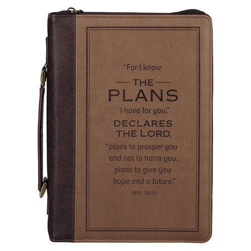 Bible Cover-Classic-I Know The Plans Jer. 29:11-Two Tone Brown-LRG by Christian Art Gift