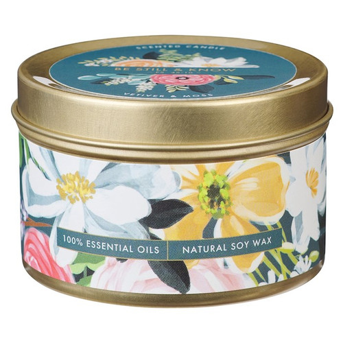 Tin Candle-Be Still Ps. 46:10-Floral Teal by Christian Art Gift