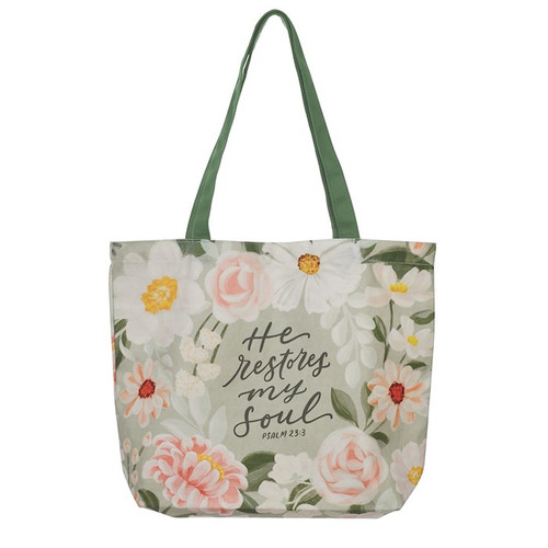 Canvas Tote Bag-He Restores My Soul by Christian Art Gift