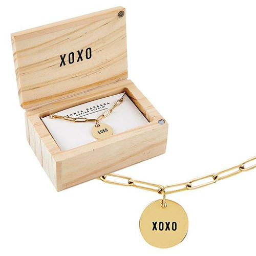 Necklace-Link Chain in Wooden Box-XOXO (17" w/2"Extender) by CB Gift