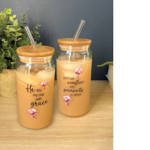 Glass Sipper-He Fills My Cup With Grace (24 Oz) by Abbey Gift