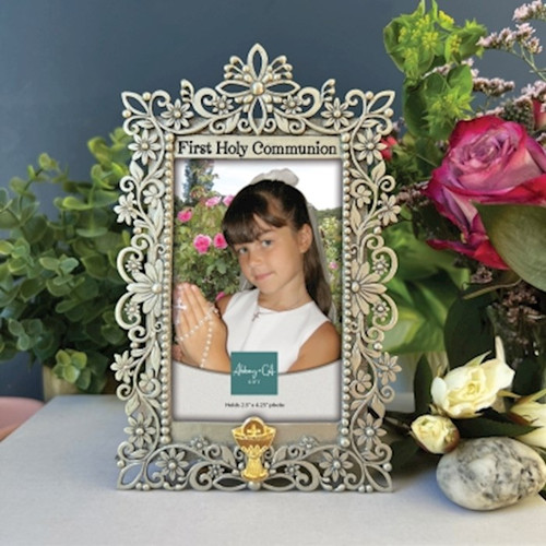 Frame-Floral Filigree-First Communion (Holds 2.5" x 4.25") (4" x 6.25") by Communion