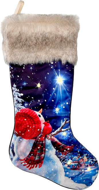 Stocking-Snowman LED w/Timer & Faux Fur Trim (23") (#LS2504) by Christmas