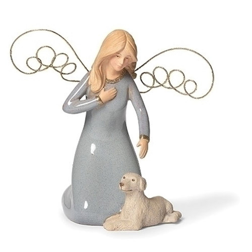 Figurine-Angel With Dog (6"H) (#16165) by Roman Inc.