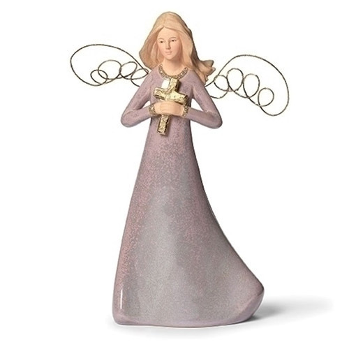 Figurine-Angel Holding Cross (7.5"H) (#16169) by Roman Inc.