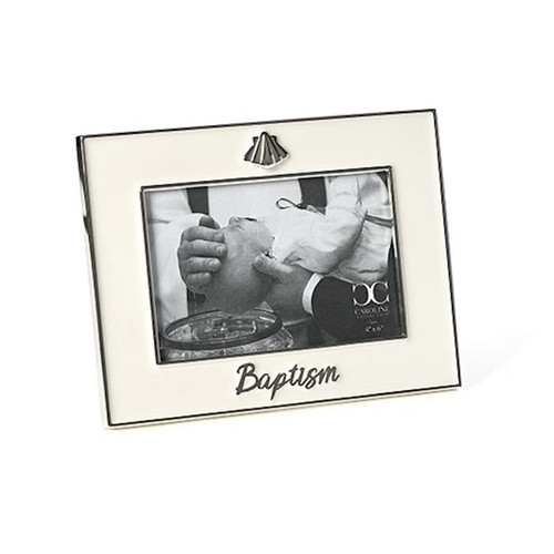 Frame-Baptism w/Shell (Hold 4" x 6")-Silver (6.25"H) (#21251) by Roman Inc.