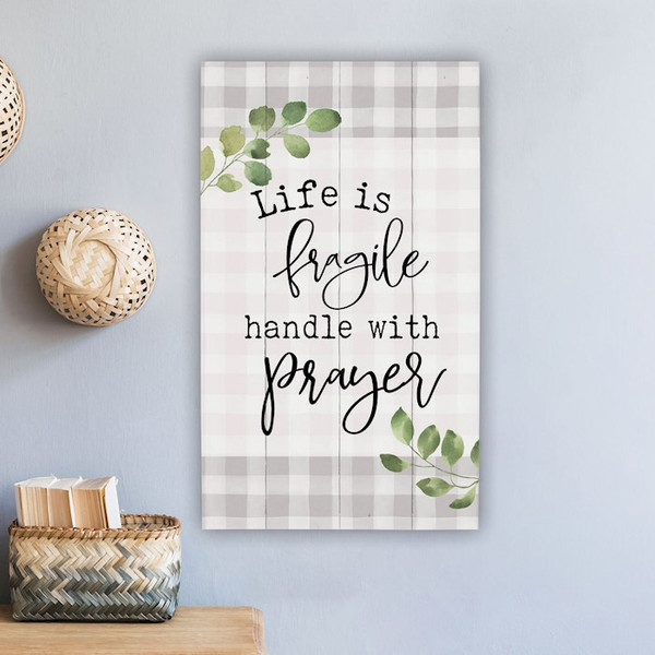 Wall Decor-Pallet-Fragile/Prayer-Buffalo Plaid (14" x 24") by P Graham Dunn