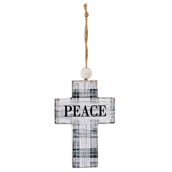 Hanging Cross-Peace-Black Plaid w/Jute Hanger (7") by Spiritual Harvest