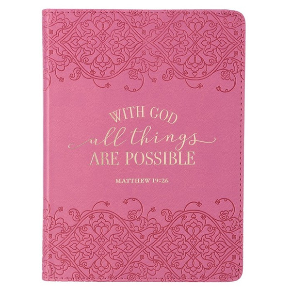 Journal-Classic LuxLeather-With God All Things Are Possible-Pink by Christian Art Gift