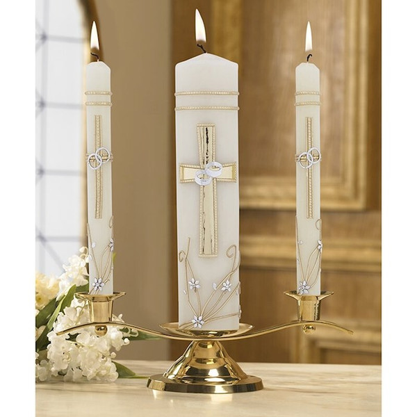 Candle-Wedding-Unity Set-Ornate Cross And Rings by Will & Baumer
