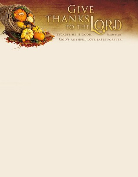 Letterhead-Give Thanks To The Lord/Cornucopia (Psalm 136:1) (Pack Of 100) by Abingdon Press