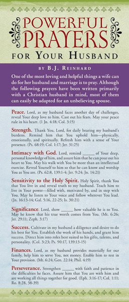 Bookmark-Powerful Prayers For Your Husband (Pack Of 50) by Reinhard B