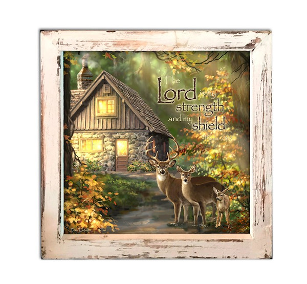 Shadowbox-The Lord Is My Strength/Deer-LED Tabletop w/Timer (8" x 8" x 2") by Glow Decor