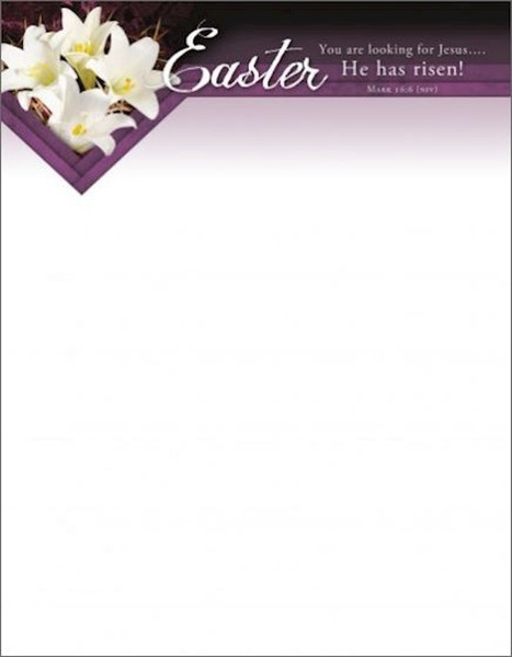 Letterhead-He Is Risen!: Lilies (Mark 16:6 NIV) (Pack Of 100) by Warner Press