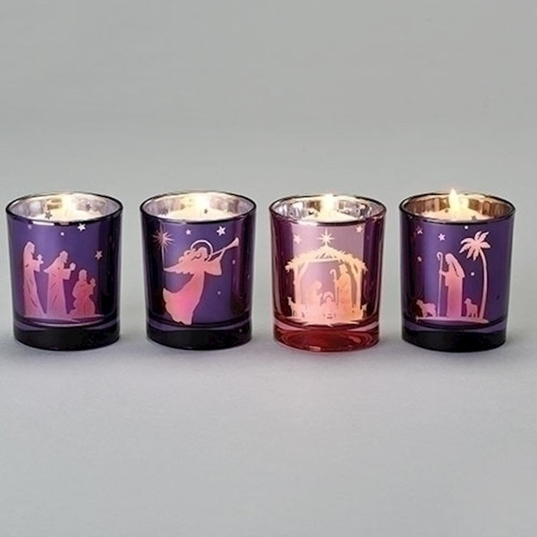Nativity Votive Holder-4 Scenes-1 Pink/3 Purple-Advent by Christmas