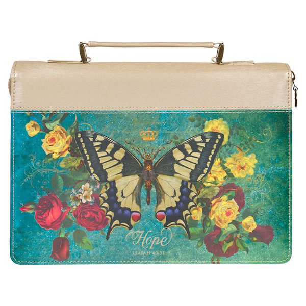 Bible Cover-Fashion Taupe/Butterfly Printed Hope Isa. 40:31-MED by Christian Art Gift