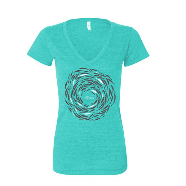Tee Shirt-Against The Current-The Chosen-Teal-Womens V-neck-Medium by The Chosen Llc