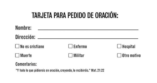 Span-Visitor-Prayer Request Card (Pack Of 100) by B&H Espa±ol