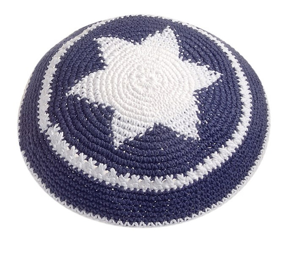 Kippah-Crocheted-Blue W/White Star of David (#33138) by Holy Land Gifts