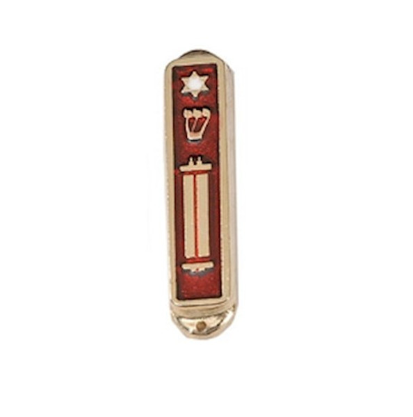 Mezuzah-Car-Shin Symbol (2")-Brass Enameled (#5161) by Holy Land Gifts