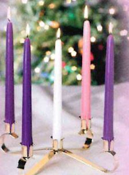 Candle-Advent Wreath Set-Everlasting Light w/10" Brass Ring-10" (3 Purple & 1 Pink & 1 White) (#433) by Emkay Candles