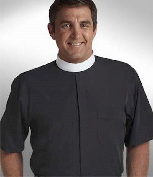Clergy Shirt-Short Sleeve Banded Collar-18 In-Black by Short Sleeve/Black