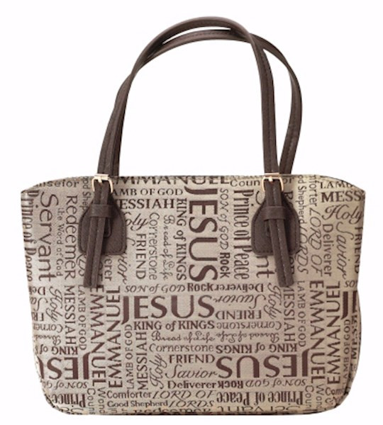 Bible Cover-Wedge Shape-Names Of Jesus Jacquard-Brown-LRG by White Dove Des