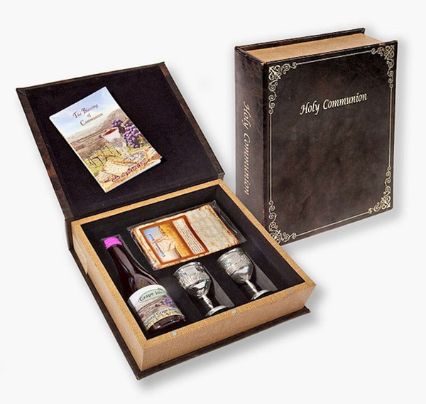 Communion-Set-The Lord's Supper w/Grape Juice Matzah Bread & 2 Silver Cups In Box (#1533) by Holy Land Gifts