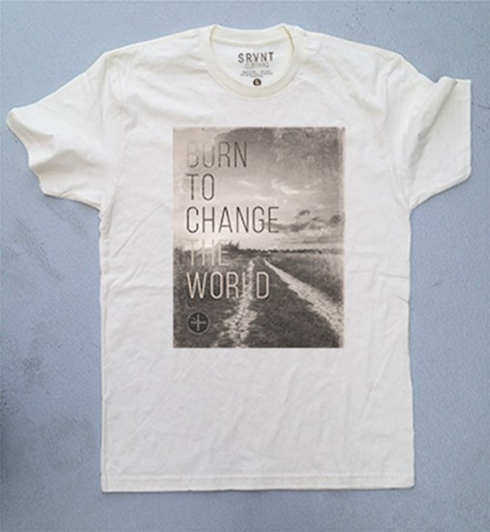 Tee Shirt-Born To Change The World Mens Premium Fitted Tee-Medium-Natural W/Brown/Grey by Srvnt Clothing