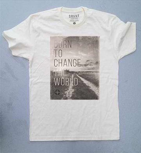 Tee Shirt-Born To Change The World Mens Premium Fitted Tee-XX Large-Natural W/Brown/Grey by Srvnt Clothing