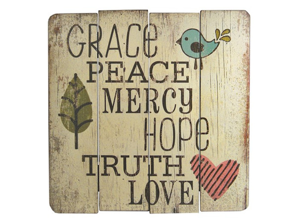 Wall Sign-Grace Peace Mercy-Wood Slat  (12 x 12) by Swanson