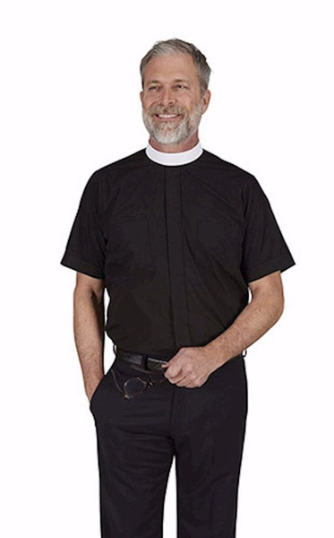 Clergy Shirt-Short Sleeve-Neckband-Black (16.5) by CB Church Supplies